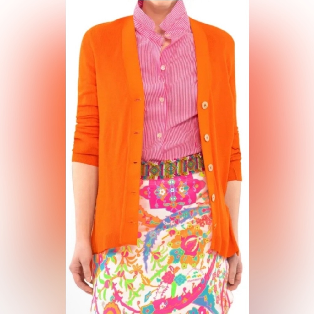Gretchen Scott Designs Vibrant Orange Cardigan- Medium, Shiny‎ gold buttons - Picture 6 of 6